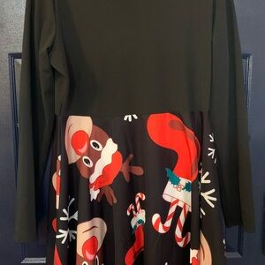 Festive Black Dress with Holiday Print